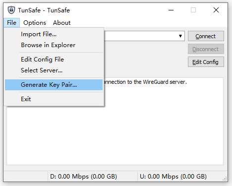 TunSafe 选项 - 生成公私钥